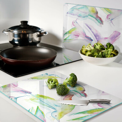 Chopping board Hummingbirds in watercolor style