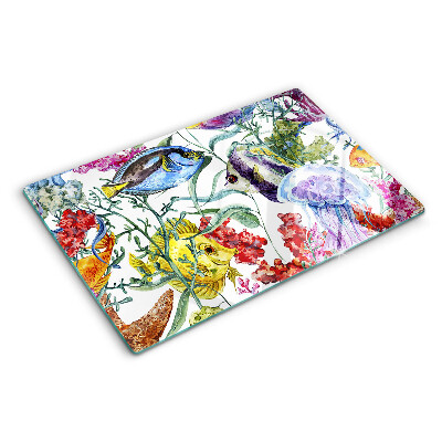 Chopping board glass Sea theme with fish and jellyfish