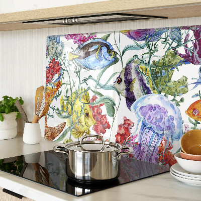 Chopping board glass Sea theme with fish and jellyfish