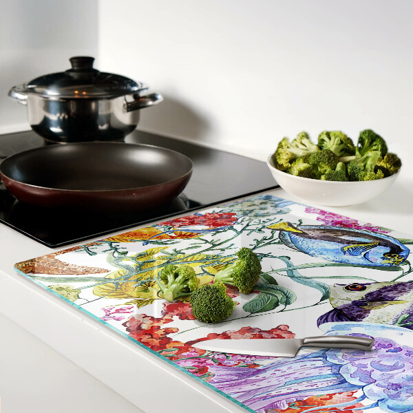 Chopping board glass Sea theme with fish and jellyfish