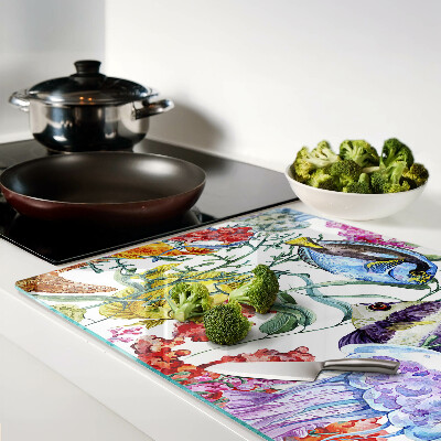Chopping board glass Sea theme with fish and jellyfish