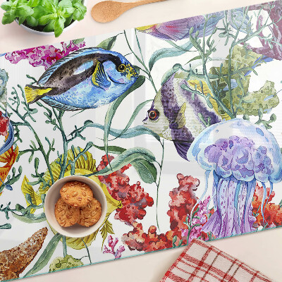 Chopping board glass Sea theme with fish and jellyfish