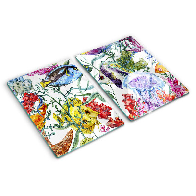 Chopping board glass Sea theme with fish and jellyfish
