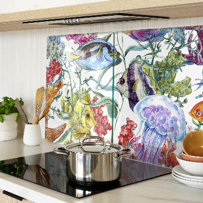 Chopping board glass Sea theme with fish and jellyfish
