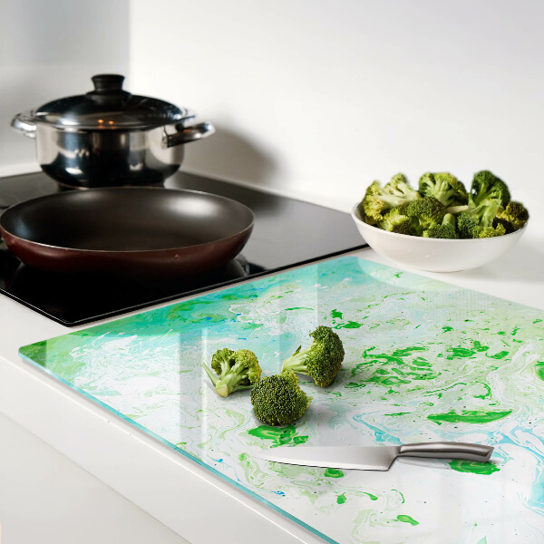 Glass chopping board Abstract swirls in green and blue