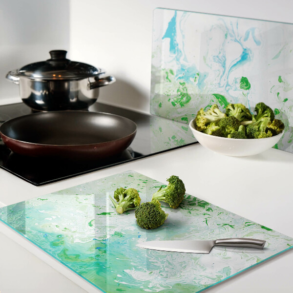 Glass chopping board Abstract swirls in green and blue