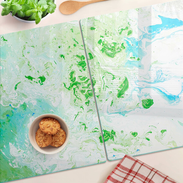 Glass chopping board Abstract swirls in green and blue