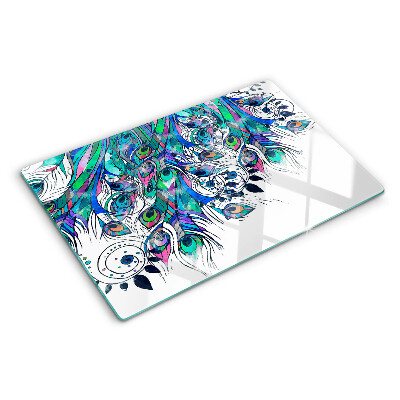 Chopping board Peacock feathers in green and blue