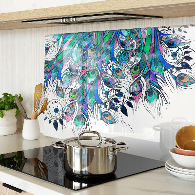 Chopping board Peacock feathers in green and blue