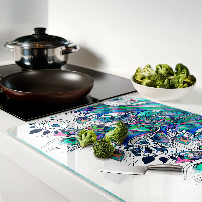 Chopping board Peacock feathers in green and blue