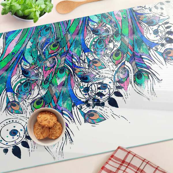 Chopping board Peacock feathers in green and blue
