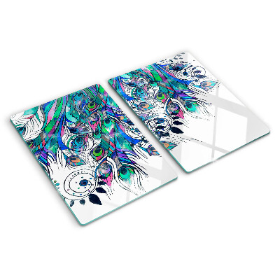 Chopping board Peacock feathers in green and blue