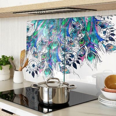 Chopping board Peacock feathers in green and blue