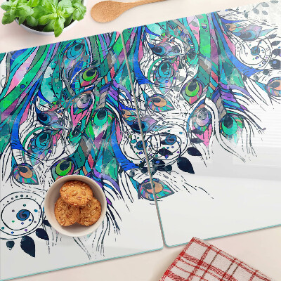 Chopping board Peacock feathers in green and blue