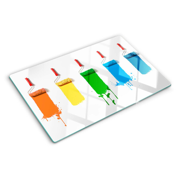 Glass chopping board A rainbow of paints in brushes