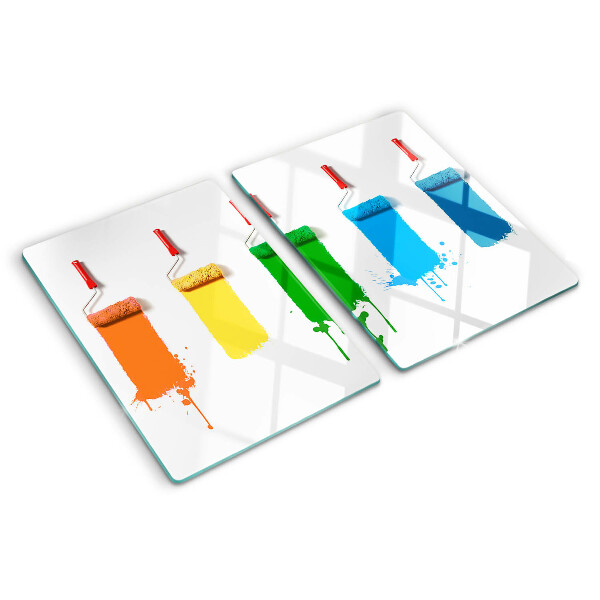 Glass chopping board A rainbow of paints in brushes