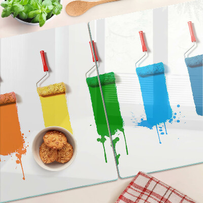 Glass chopping board A rainbow of paints in brushes