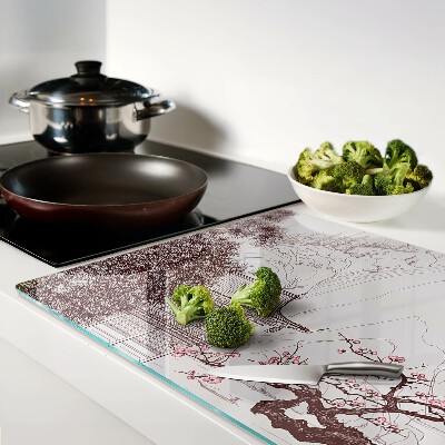 Glass cutting board Mountain landscape with flowering trees