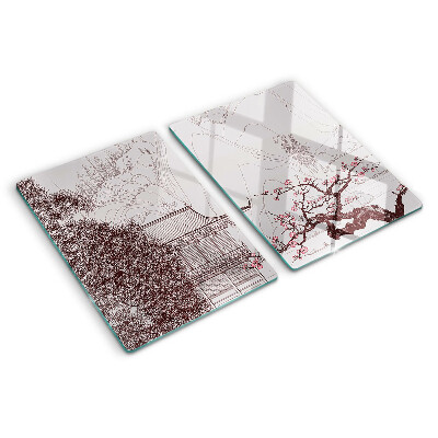 Glass cutting board Mountain landscape with flowering trees