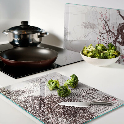 Glass cutting board Mountain landscape with flowering trees