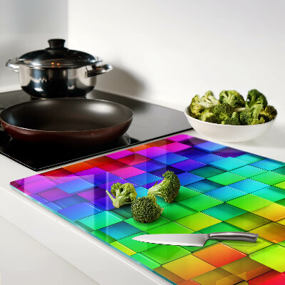 Chopping board glass Rainbow squares in a mosaic
