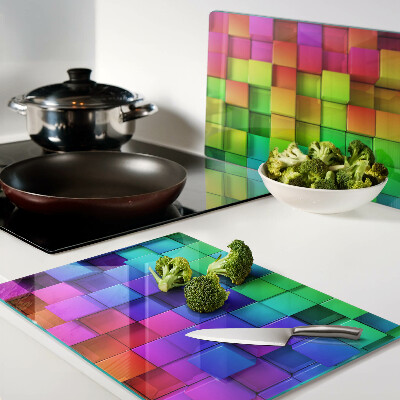 Chopping board glass Rainbow squares in a mosaic