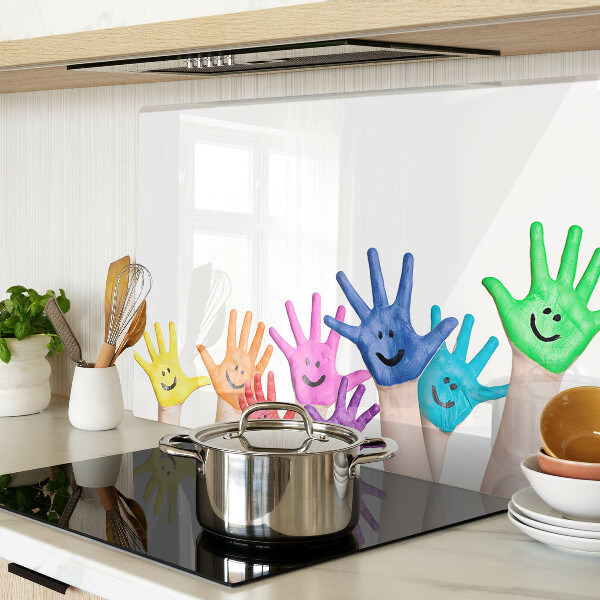 Glass cutting board Colorful smiling hands