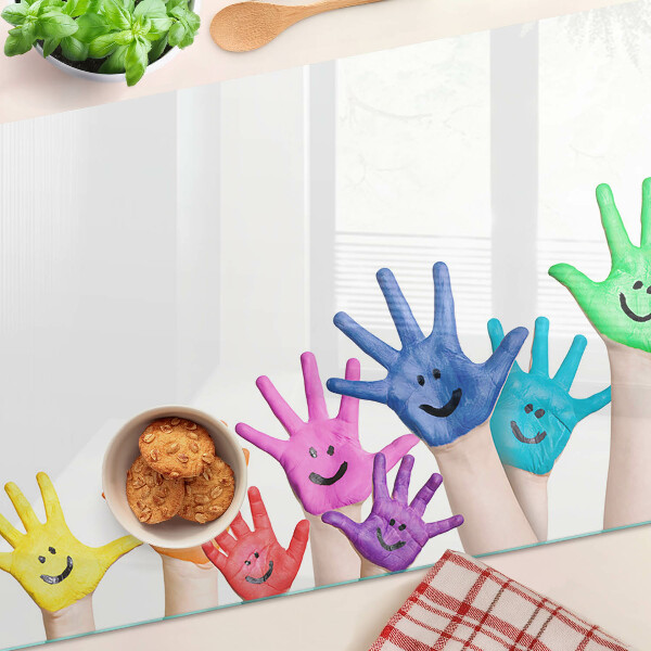 Glass cutting board Colorful smiling hands
