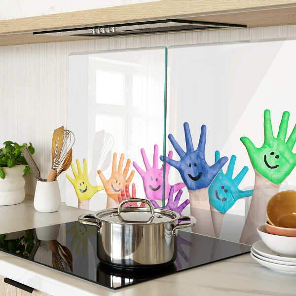 Glass cutting board Colorful smiling hands