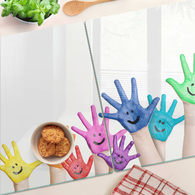 Glass cutting board Colorful smiling hands