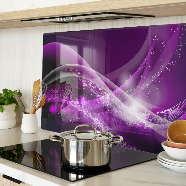 Glass kitchen board Purple waves with light effect