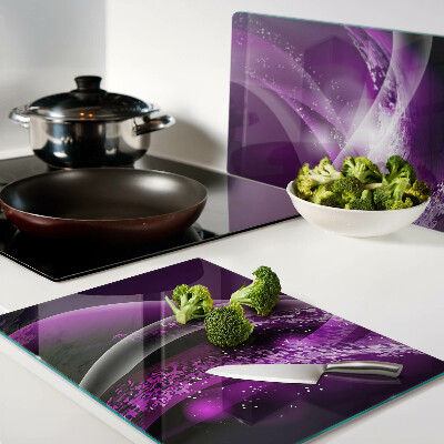 Glass kitchen board Purple waves with light effect