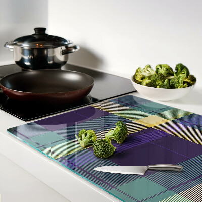 Chopping board glass Checkered pattern in shades of purple and green
