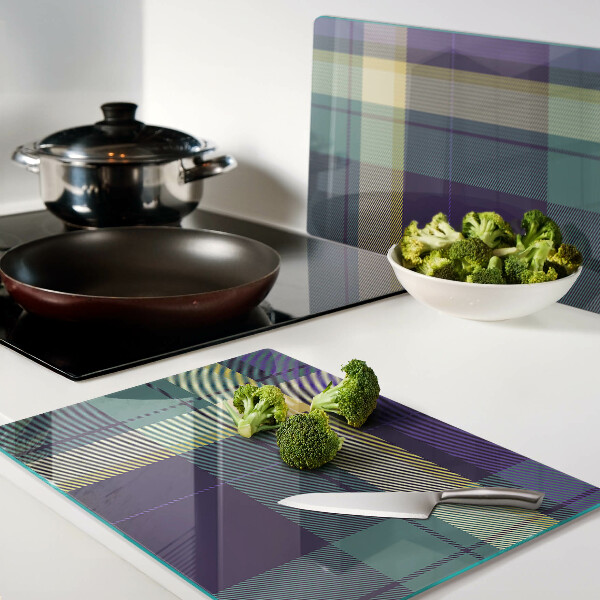 Chopping board glass Checkered pattern in shades of purple and green