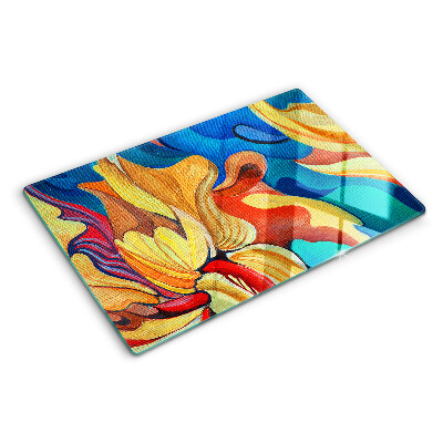 Glass chopping board Colorful flowers on an abstract background