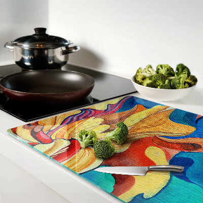 Glass chopping board Colorful flowers on an abstract background
