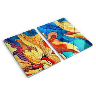 Glass chopping board Colorful flowers on an abstract background