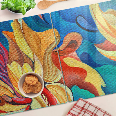 Glass chopping board Colorful flowers on an abstract background