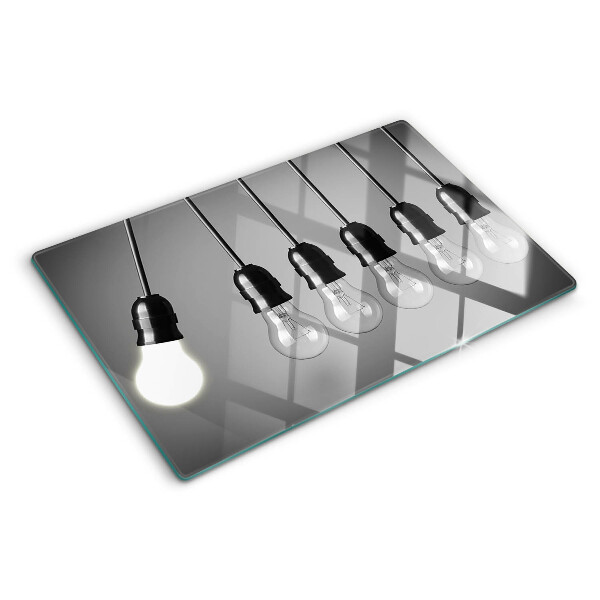 Glass kitchen board Light bulbs on cables