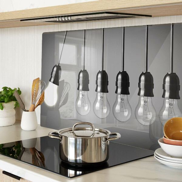 Glass kitchen board Light bulbs on cables