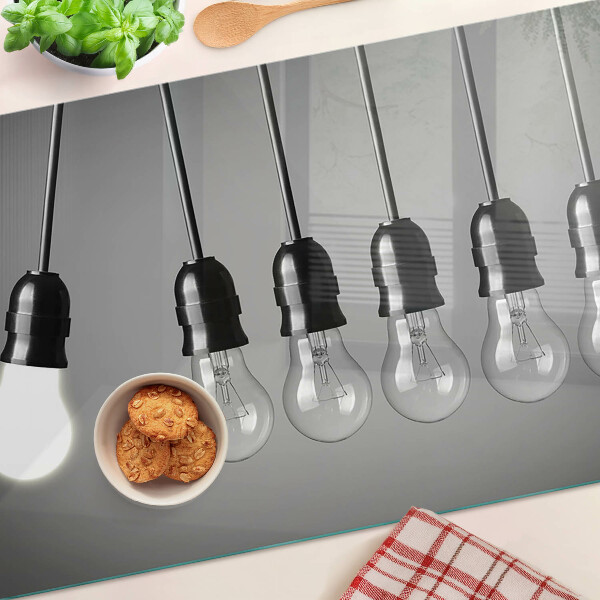 Glass kitchen board Light bulbs on cables