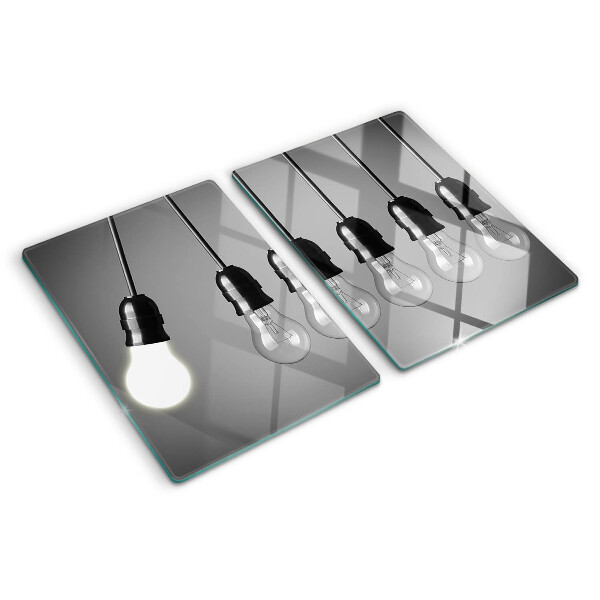 Glass kitchen board Light bulbs on cables