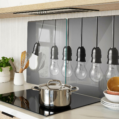 Glass kitchen board Light bulbs on cables