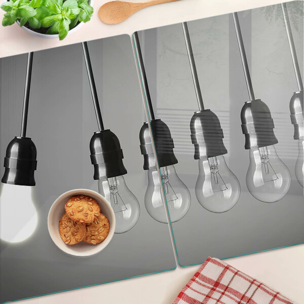 Glass kitchen board Light bulbs on cables