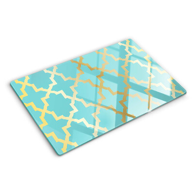Chopping board glass Arabesque motif in shades of blue