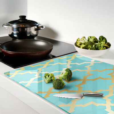 Chopping board glass Arabesque motif in shades of blue
