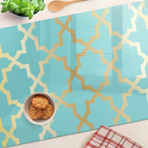 Chopping board glass Arabesque motif in shades of blue