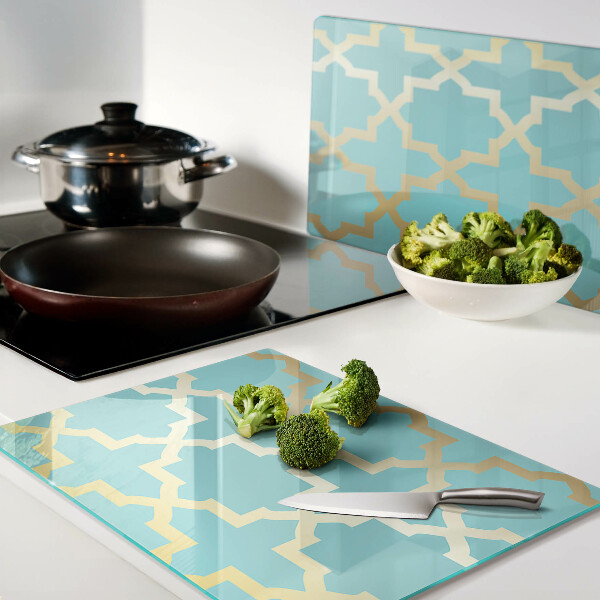 Chopping board glass Arabesque motif in shades of blue