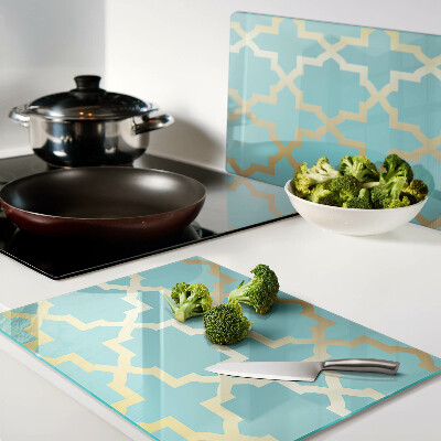 Chopping board glass Arabesque motif in shades of blue