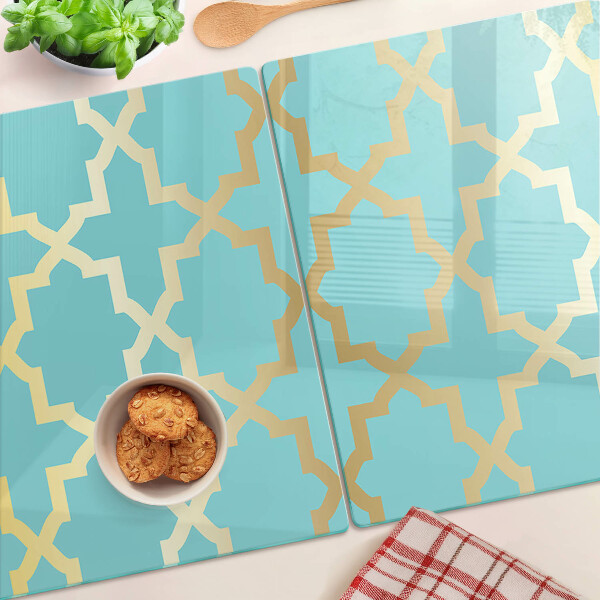 Chopping board glass Arabesque motif in shades of blue